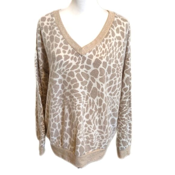 mts Tops - MTS animal print v-neck long sleeve cozy warm sweatshirt, size S